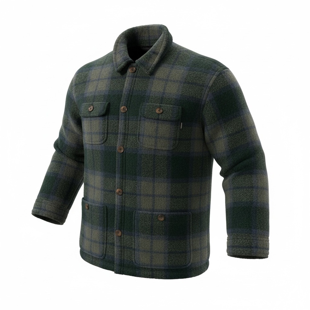 Vintage Ralph Lauren Green and Blue Plaid Fleece Jacket Made Is USA Size L